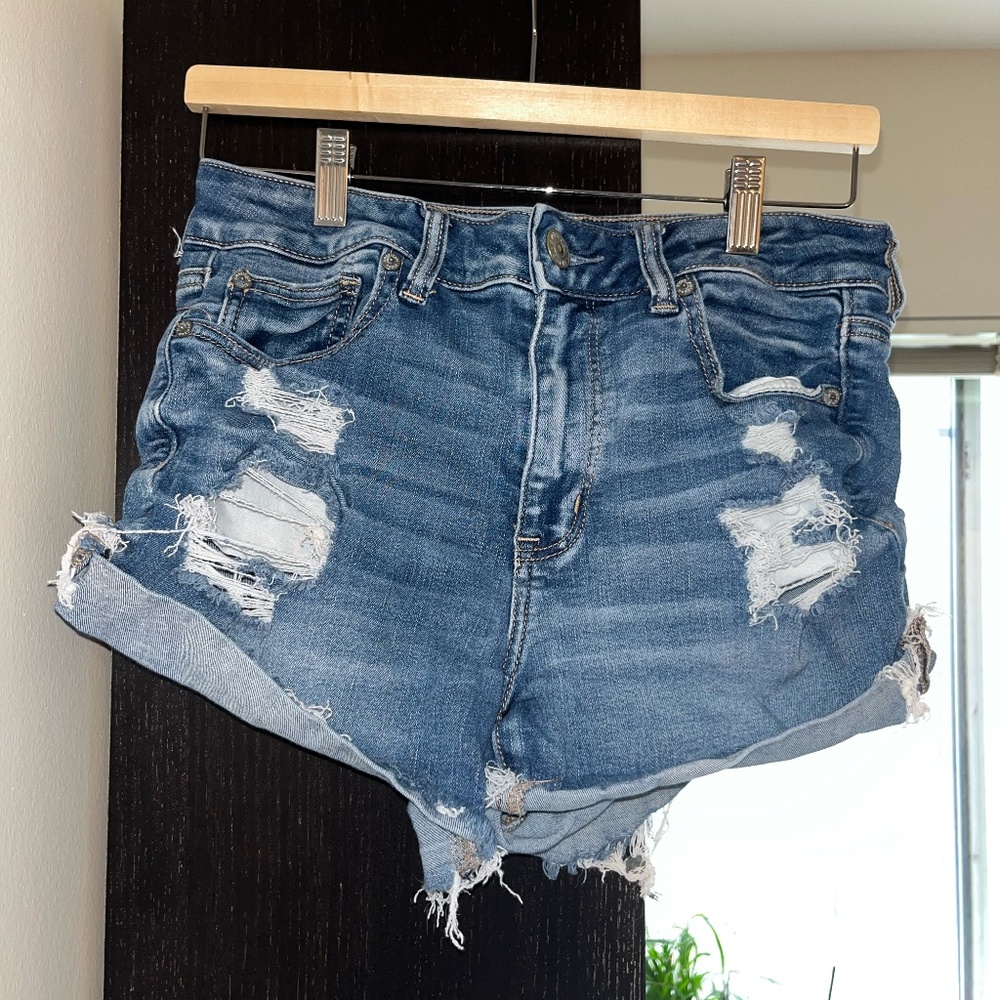 American Eagle Next Level Stretch Distressed Ultra High Waisted Denim Shorts